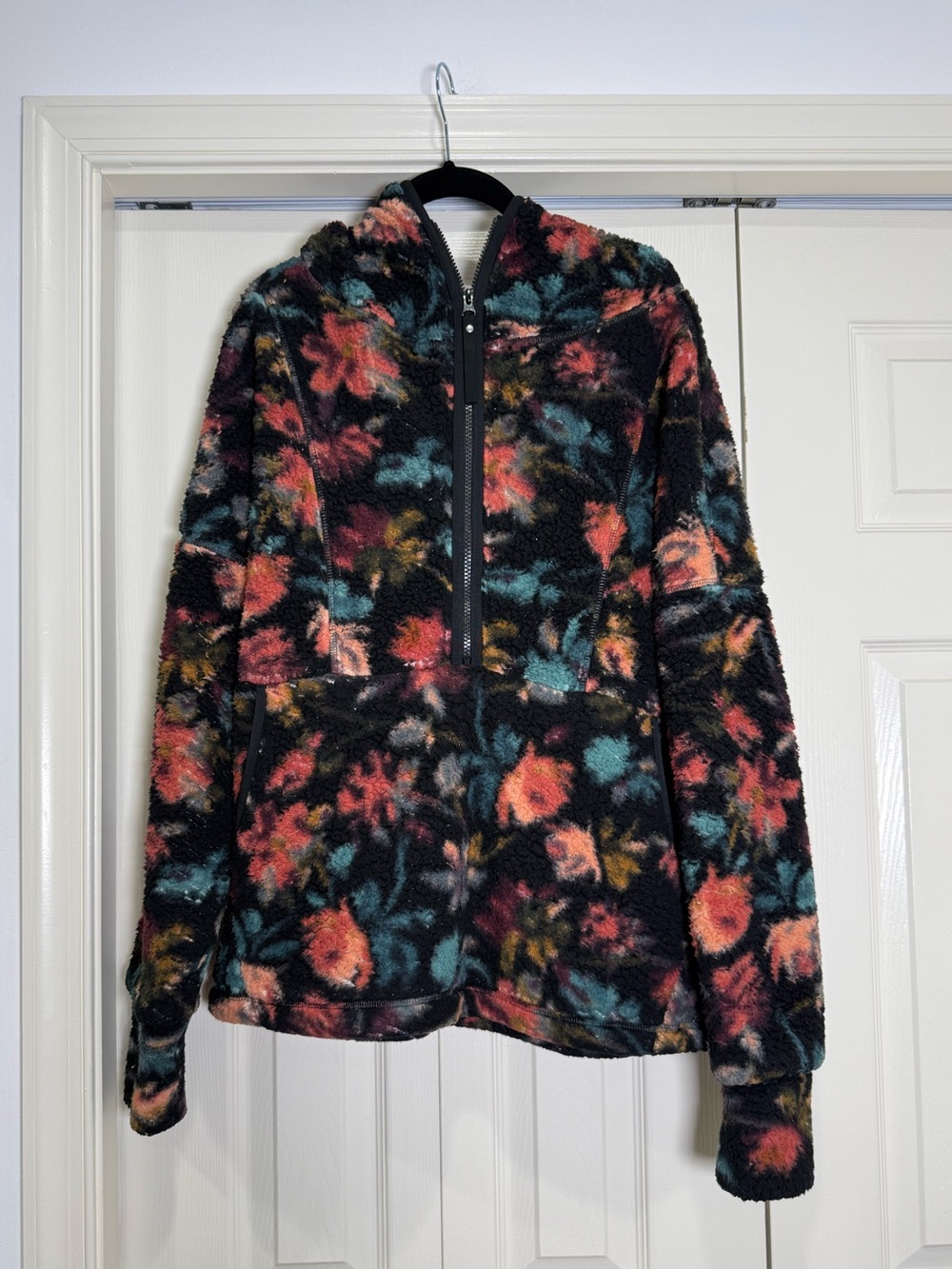 Prana Polar Escape Half Zip Jacket Floral Sherpa Hoodie Jacket Black Multi Large